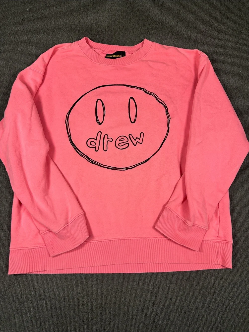 Drew House Sketch Mascot Crewneck Sweatshirt Hot Pink Adult XL Smiley Bieber